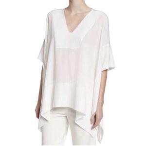 Vince Silk Poncho Top Womens XS/S Ivory Asymmetrical Tunic V Neck Oversized Boho